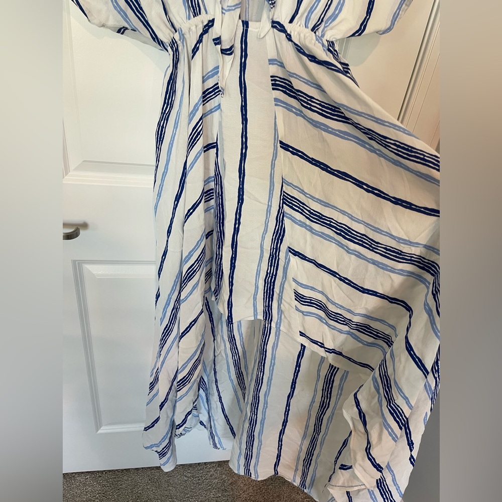 Walker & Wade High Low Swim cover up dress tie front striped blue white - Picture 4 of 8